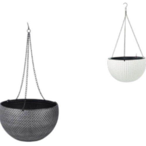 Macetero Colgante Decorativo de 22x13.5 cm con Textura de Tejido Rattan y Cadena de Suspensión Metálica por mayor - Jardinería por mayor