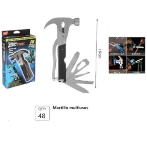 Martillo Multiusos "Tac Tool" 18 en 1 con Herramientas Integradas de Acero Inoxidable 16cm por mayor en Chile