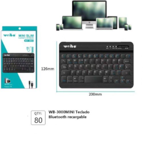 Mini teclado Bluetooth recargable (WB-3000MINI) por mayor Electrónica por mayor