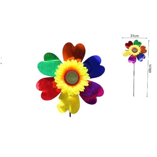 Molino de Viento de Doble Capa con Diseño de Girasol y Acabado Glitter para Decoración por mayor - Jardinería por mayor