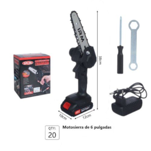 Motosierra de Mano Inalámbrica de 6 Pulgadas con Batería de 48V y Kit de Mantenimiento 38cm x 12cm x 10cm por mayor en Chile