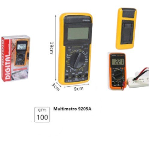 Multímetro Digital Profesional 9205A con Pantalla LCD y Estuche Protector Anticaídas 19cm x 3cm x 9cm por mayor en Chile