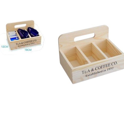 Organizador de Madera para Té y Café con Asa y 3 Espacios por mayor Hogar por mayor