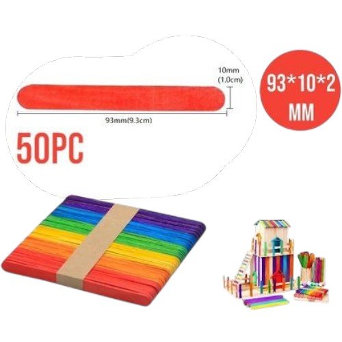 Palitos de madera coloridos cortos para manualidades 50PZAS / 93 x 10 x 2MM por mayor en Chile