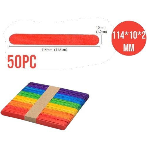 Palitos de madera coloridos tipo helado para manualidades 50PZAS 114 x 10 x 2MM  por mayor en Chile