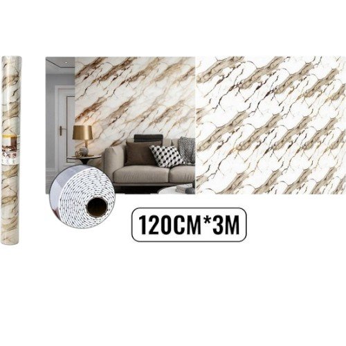 Papel Mural Autoadhesivo Mármol Blanco con Dorado - Rollo 1.2m x 3m por mayor Hogar por mayor