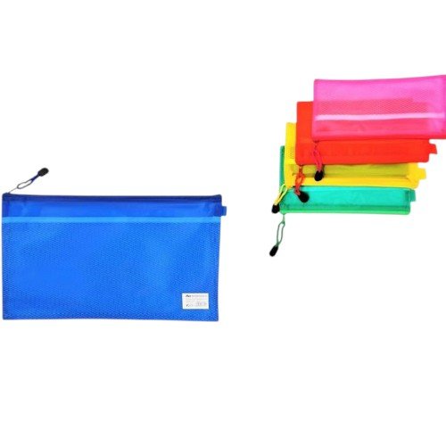 Paquete de 12 Bolsas de Malla A6 con Cierre - Colores Surtidos por mayor - Útiles Escolares por mayor