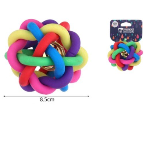 Pelota de Goma Trenzada Multicolor con Cascabel Interno para Estimulación de Mascotas por mayor Mascotas por mayor