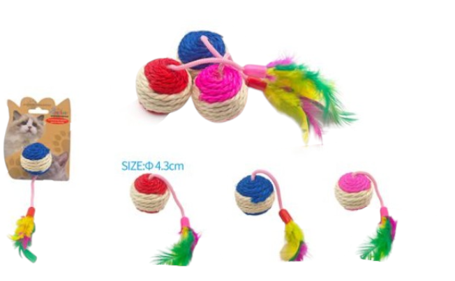 PELOTAS SISAL CON PLUMA PARA GATO por mayor Mascotas por mayor