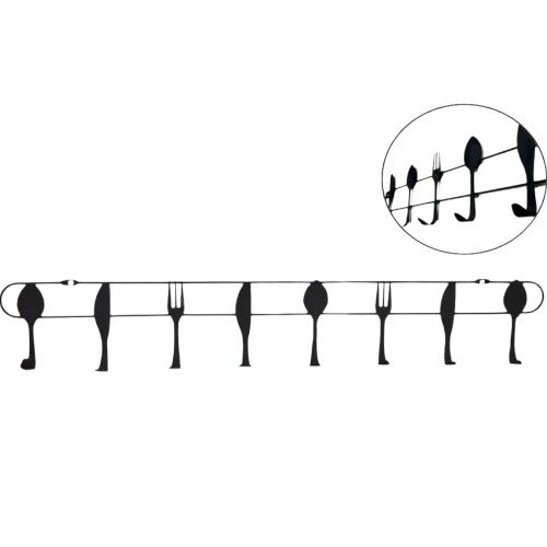 Perchero Metálico de Pared con 8 Ganchos y Siluetas de Cubiertos para Cocina 47cm por mayor - Hogar por mayor