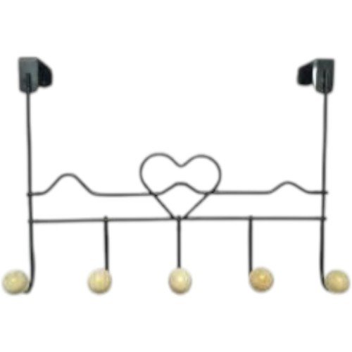 Perchero Organizador para Puerta Metálico con Diseño de Corazón y 5 Ganchos con Terminales de Madera por mayor - Hogar por mayor