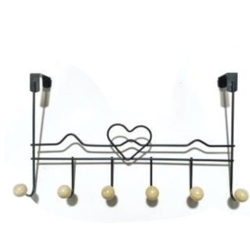 Perchero Organizador para Puerta Metálico con Diseño de Corazón y 6 Ganchos con Terminales de Madera por mayor - Hogar por mayor