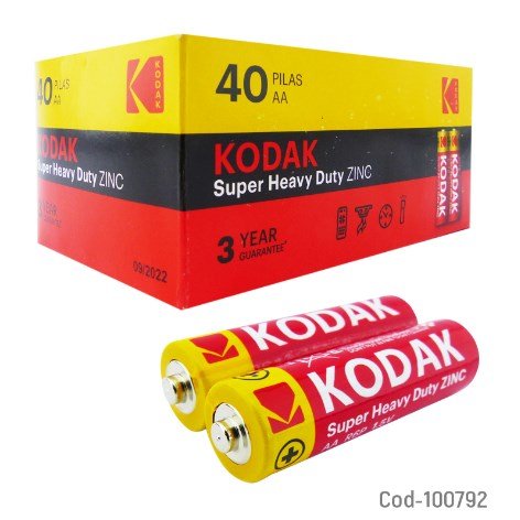 Pilas Kodak Set X 40 Pilas, AA Super Heavy Duty, Zinc Carbón por mayor - Electronica por mayor
