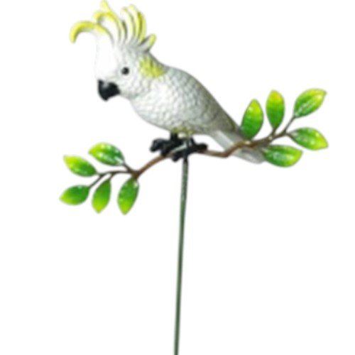 Pincho Decorativo de Cacatúa Blanca sobre Rama para Macetas y Jardín por mayor Jardinería por mayor