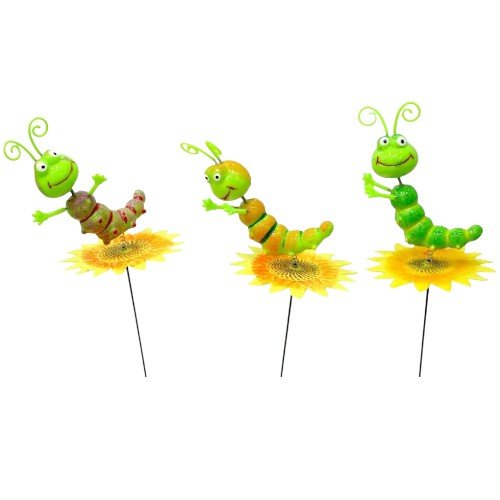 Pincho Decorativo de Oruga Alegre sobre Girasol para Jardines y Macetas por mayor Jardinería por mayor