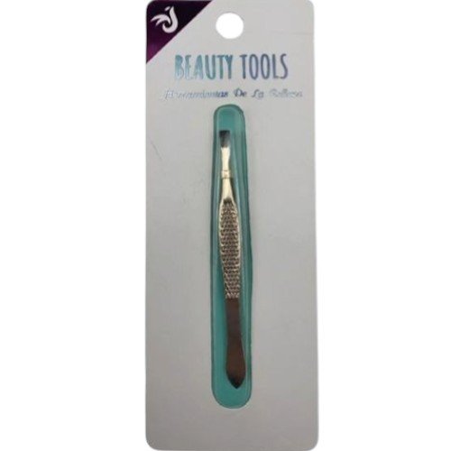 Pinza para Cejas de Punta Plana con Acabado Dorado y Agarre Reticulado Antideslizante (8.8 cm) por mayor Belleza por mayor