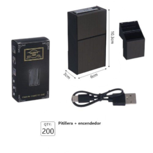 Pitillera con Encendedor Electrónico Recargable USB por mayor - Hogar por mayor