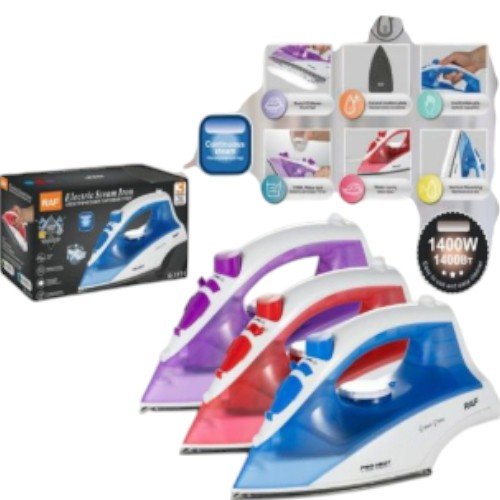 Plancha de Vapor Básica de 1400W con Sistema Anti-Goteo, Suela de Cerámica y Colores Surtidos por mayor - Electrónica por mayor