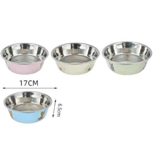 Plato de Acero Inoxidable para Mascotas de 17 cm con Exterior Esmaltado en Tonos Pastel por mayor - Mascotas por mayor
