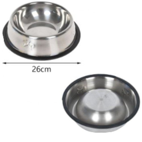 Plato de Acero Inoxidable para Mascotas de 26 cm con Base Antideslizante y Detalles de Huellas Grabadas por mayor - Mascotas por mayor