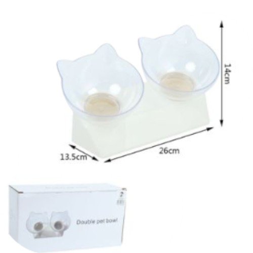 Plato Doble Ergonómico en Altura para Gatos con Cuencos Transparentes de Silueta Felina y Caja de Regalo por mayor - Mascotas por mayor