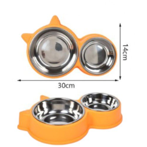 Plato Doble Ergonómico para Mascotas con Cuencos de Acero Inoxidable y Base Elevada con Silueta Felina por mayor - Mascotas por mayor