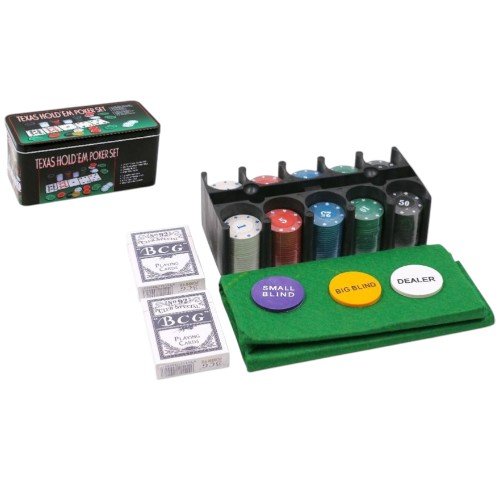 Póker Texas Hold'em Completo en Estuche Metálico con Tapete y Barajas por mayor Jugueteria por mayor