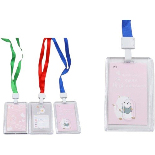 Porta Credencial de Acrílico Transparente con Cordón de Color por mayor - Útiles Escolares por mayor