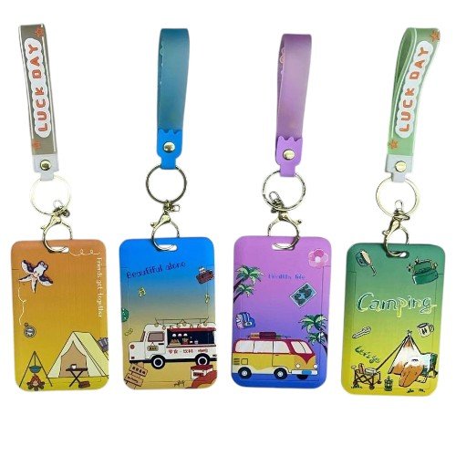 Portacredencial Temático de Viaje y Camping con Correa de Mano y Llavero por mayor - Útiles Escolares por mayor