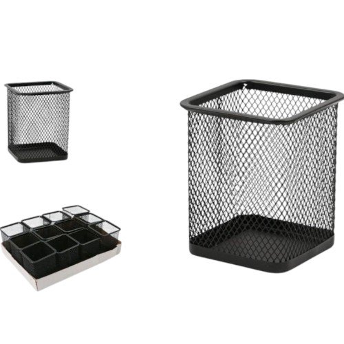 Porta Lápices Cuadrado de Malla Metálica - Negro por mayor - Útiles Escolares por mayor