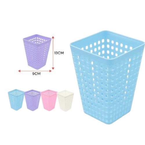 Porta Lápices Cuadrado de Plástico Calado - Colores Pastel por mayor - Útiles Escolares por mayor