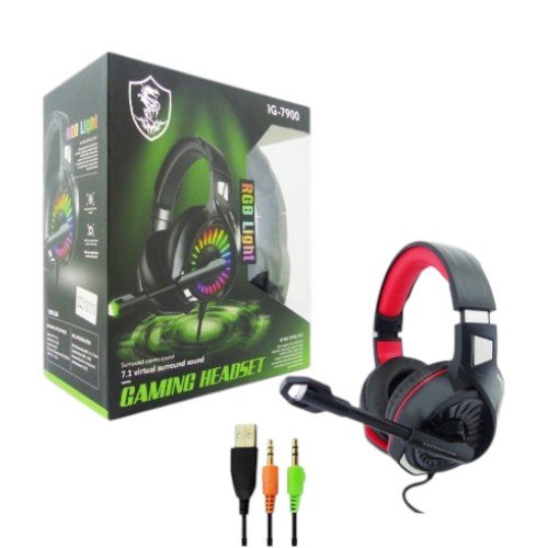 Audifono Para Gamer Con Microfono, IG-7900, Con 2 Plug 3,5Mm, Con Luz RGB. En Caja. 10cm x 10cm x 4,5cm por mayor en Chile