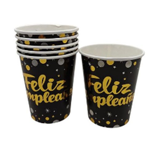 VASOS DE PAPEL ORO NEGRO FELIZ CUMPLEAÑOS 6 PZA por mayor en Chile