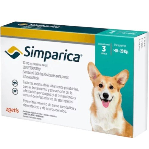 SIMPARICA 40mg 10 a 20KG 3 COMPRIMIDOS por mayor en Chile