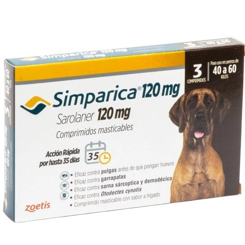 SIMPARICA MASTICABLE 120MG 40.1-60 KG (3 COMP) 3 Comprimido por mayor en Chile
