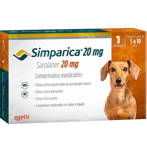 SIMPARICA MASTICABLE 20MG 5-10 KG (1 COMP) 20 MG 1 Comprimido por mayor en Chile