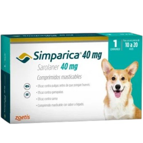 SIMPARICA MASTICABLE 40MG 10-20 KG (1 COMP) 40 MG 1 Comprimido por mayor en Chile
