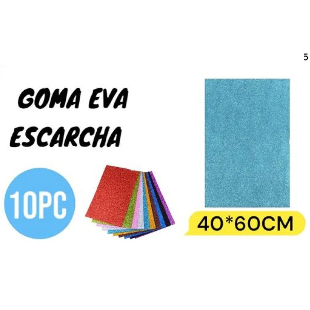 GOMA EVA ESCARCHA AZUL CELESTE 10 PZA-40 X 60 CM por mayor en Chile
