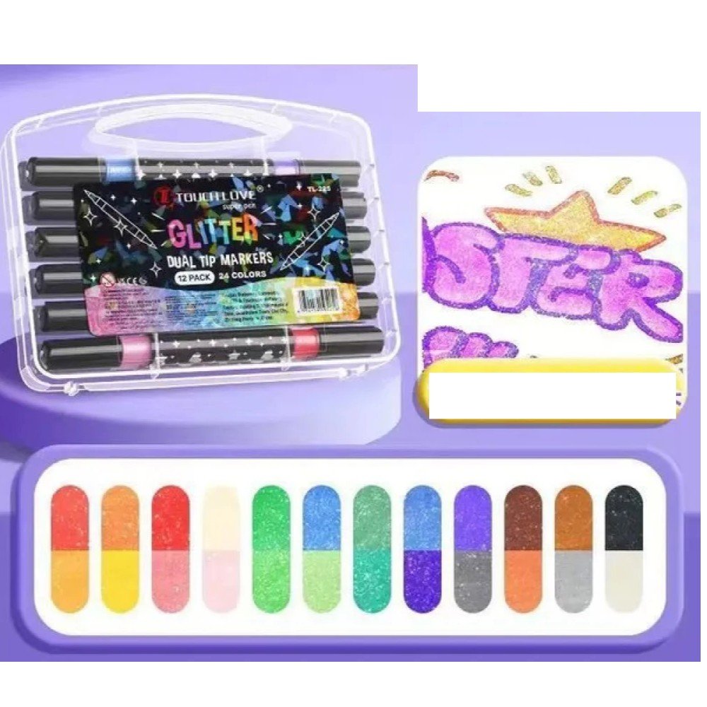 MARCADORES GLITTER DOBLE PUNTA 12 PZA por mayor en Chile