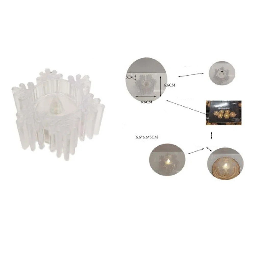6.6*6.6*3 Velas de té transparentes con forma de copo de nieve 6,6 X 6,6 X 3 CM por mayor en Chile