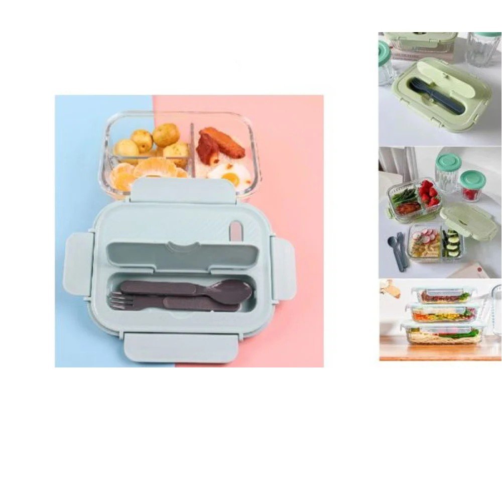 Caja de conservación de alimentos fresca con tres compartimentos y funda para cubiertos 1040 ML por mayor en Chile