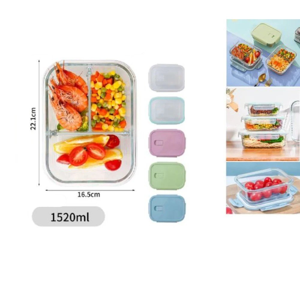 Caja de almacenamiento de alimentos extra grande con tres compartimentos 1520 ML por mayor en Chile