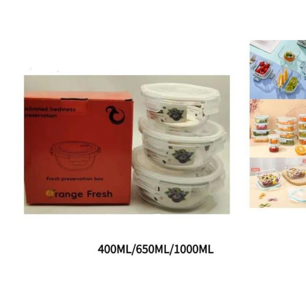 Caja de almacenamiento de alimentos de vidrio redonda (grande. mediana y pequeña) 400-650-1000ML por mayor en Chile