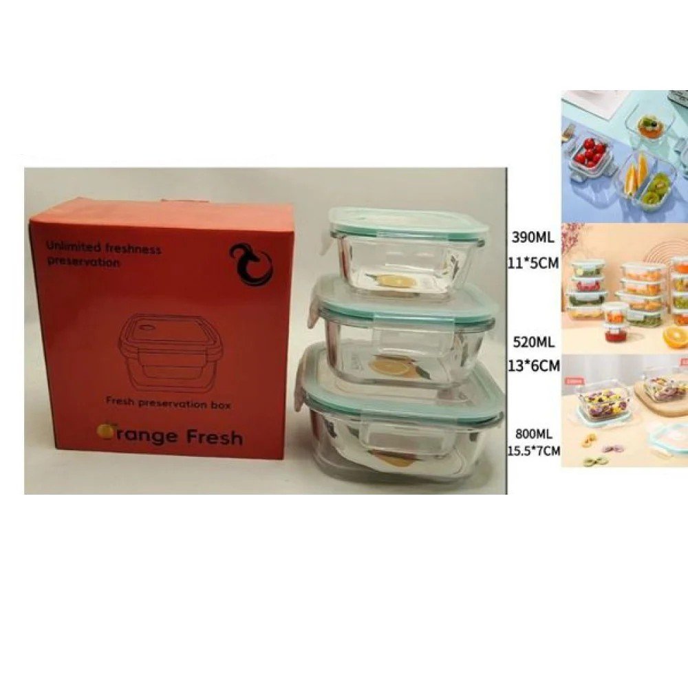 Caja de vidrio cuadrada (grande. mediana y pequeña) para conservar frescos los alimentos 390-520-800 ML por mayor en Chile