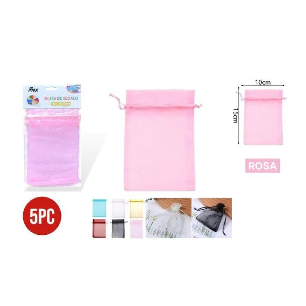 BOLSA ORGANZA ROSA 5 PZA-10 X 15 CM por mayor en Chile