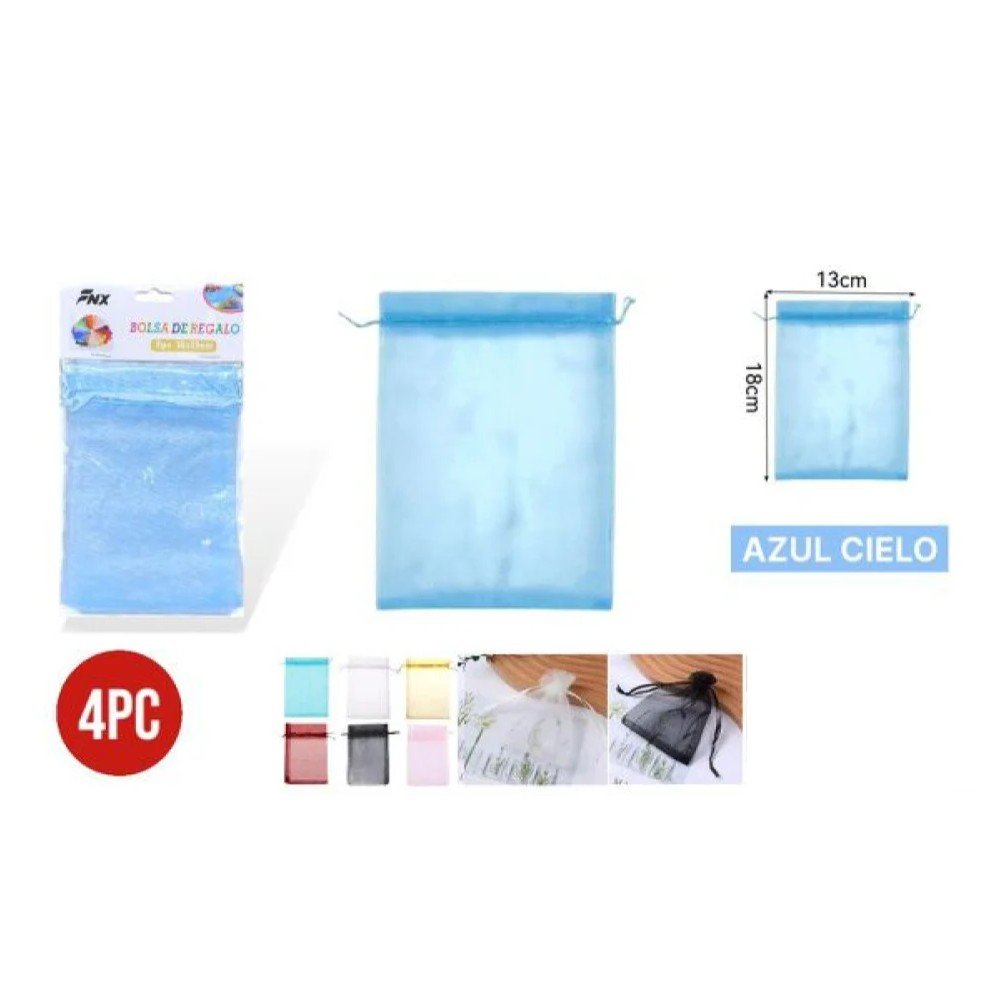 BOLSA ORGANZA AZUL CIELO 4 PZA-13 X 18 CM por mayor en Chile