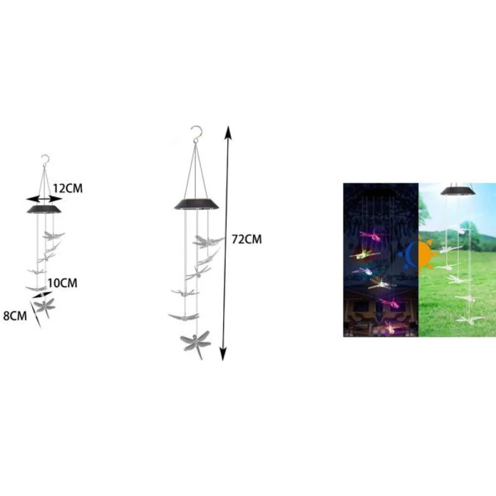 Carillón de viento solar transparente con forma de libélula para jardín 72 CM por mayor en Chile
