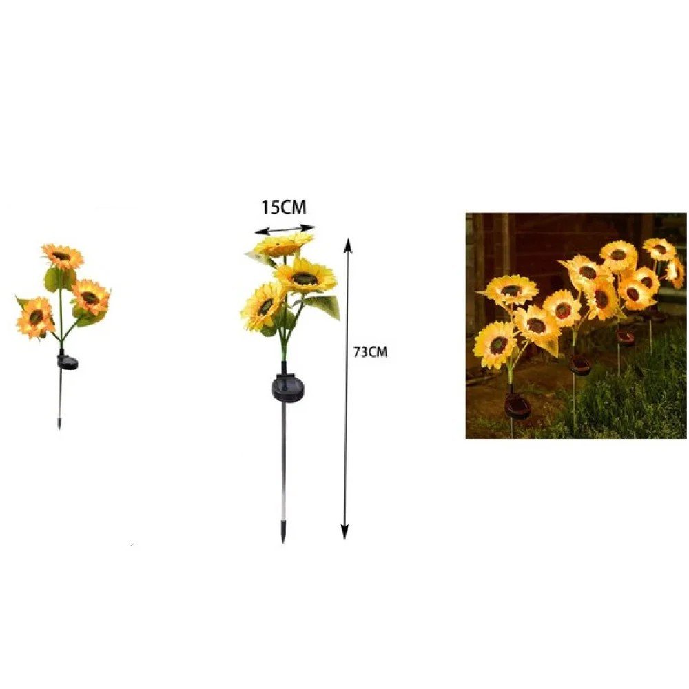 Lámpara solar cálida de girasol de 3 cabezas para jardín 15 X 73 CM por mayor en Chile