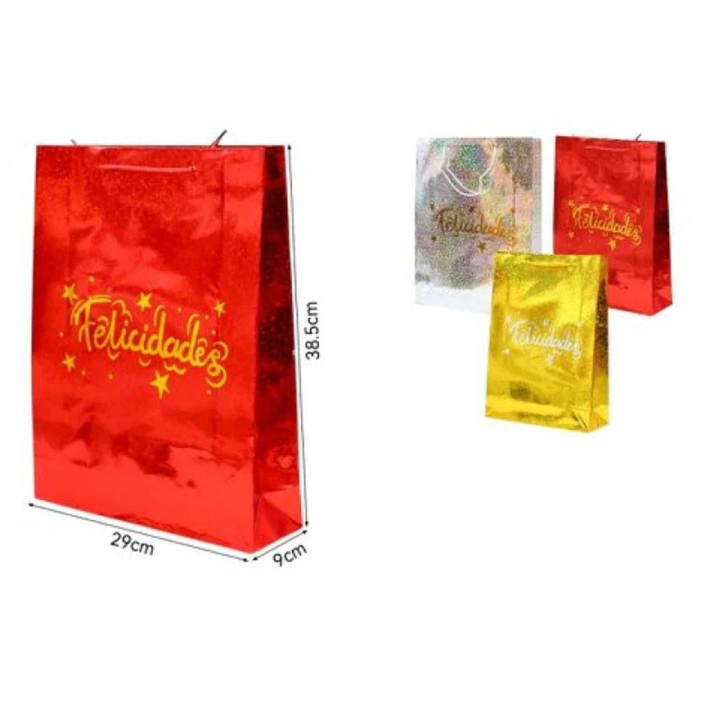 BOLSA REGALO LASER FELICIDADES 38,5 X 29 X 9 CM por mayor en Chile