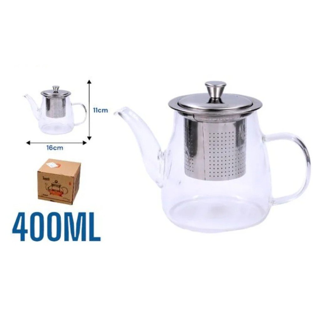TETERA DE VIDRIO TAPA METALICA 400 ML-16 X 11 CM por mayor en Chile